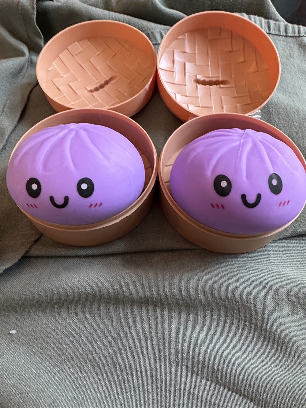 Cute Purple Smiling Squishy Dumpling Toy Duo